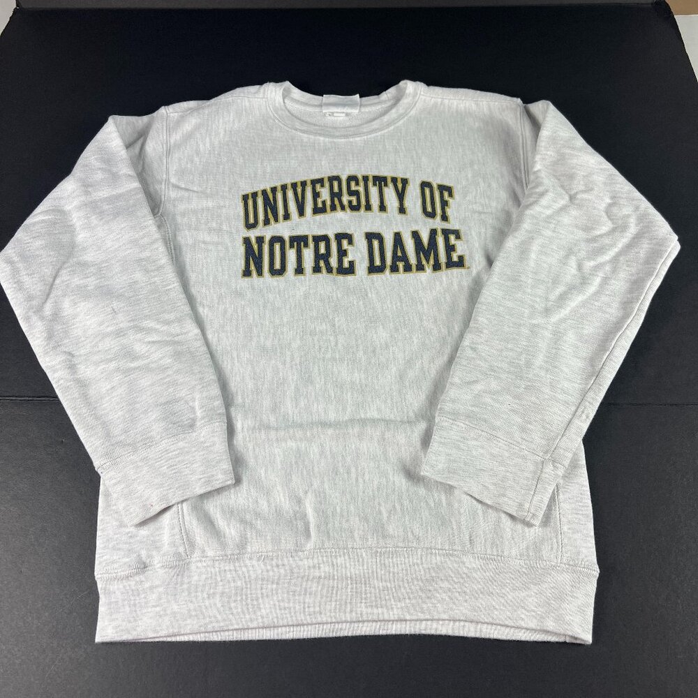 Y2K Champion Reverse Weave Notre Dame Fighting Irish Youth Large Grey Crewneck